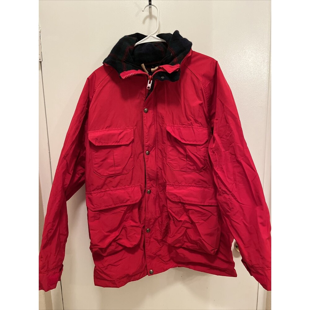 Vintage 90’s USA Woolrich Field Chore Flannel Wool Blanket Lined Jacket Red Sz L